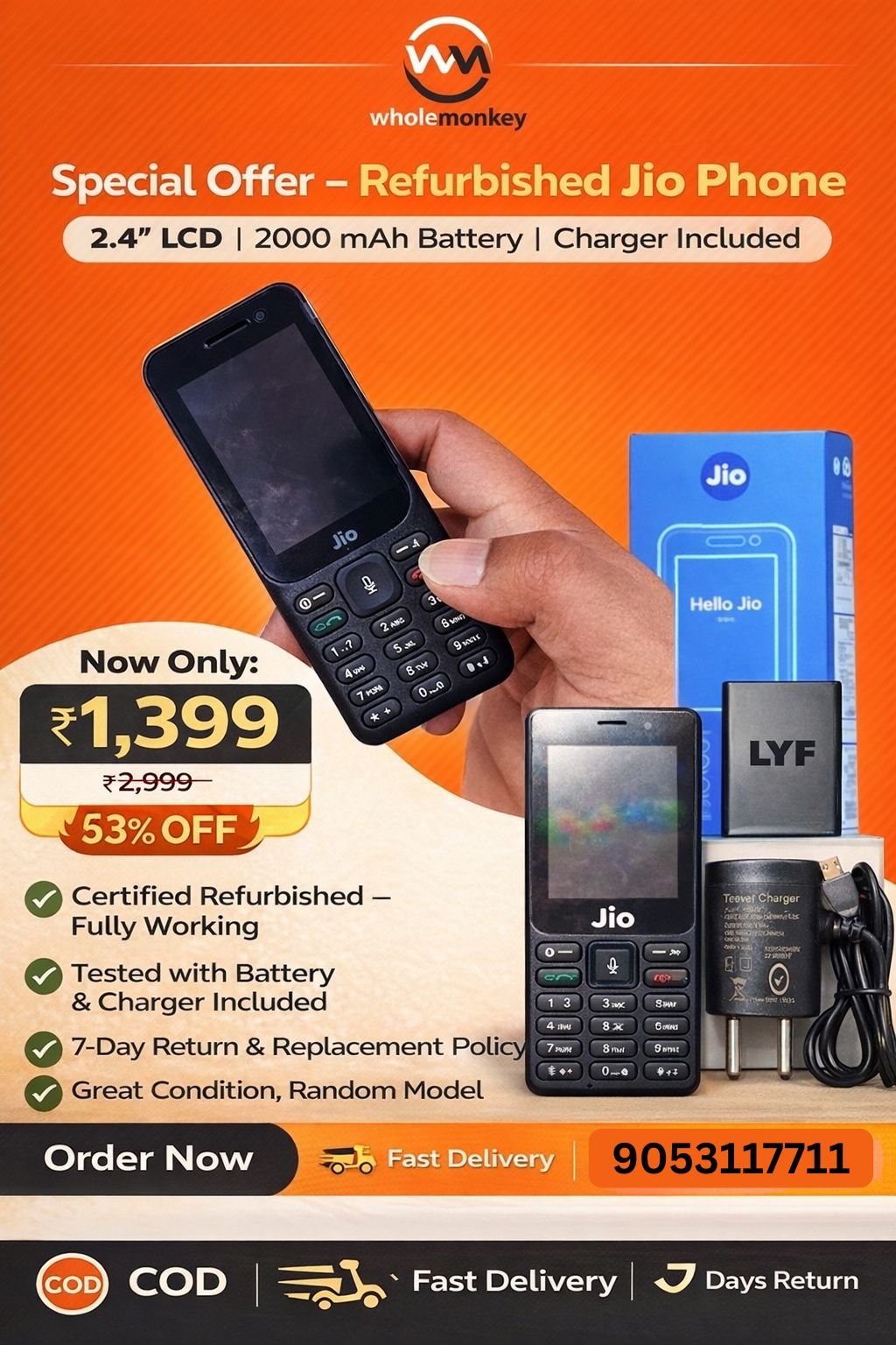 Jio Phone – 2.4″ LCD, 2000mAh Battery | Wholemonkey